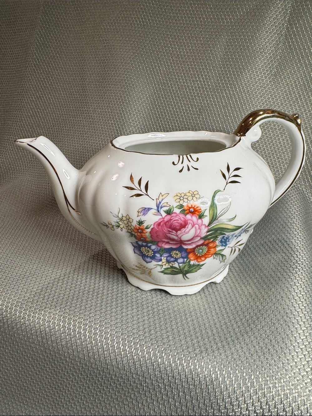 Vintage Japanese Classic Floral Porcelain Teapot with Gold Accents - No lid